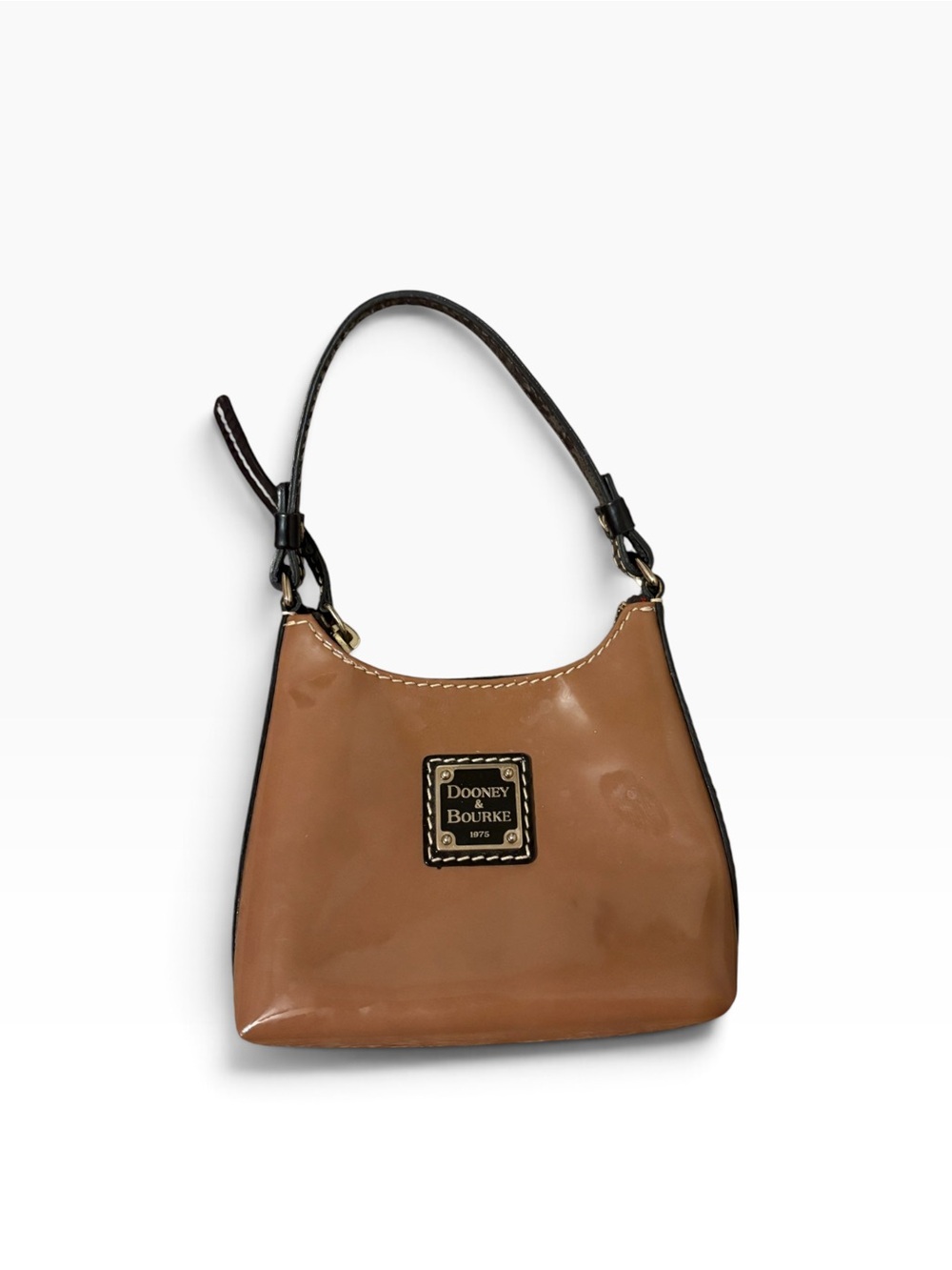 Dooney & Bourke Brown Patent Leather Shoulder Bag with Dark Trim